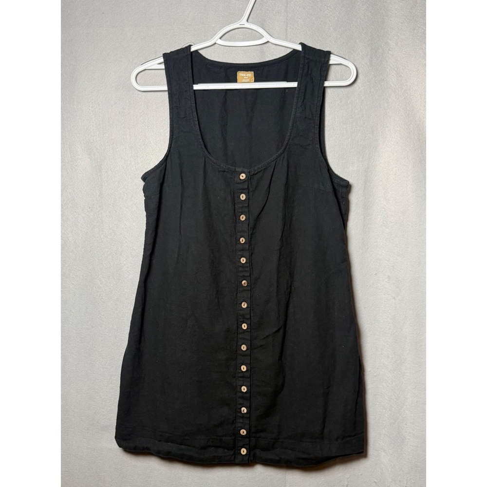 Free People Free-Est Black Linen Blend Button Front Tie Back Mini Dress Medium